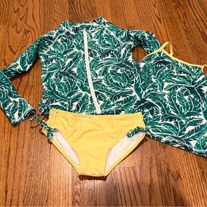 SwimZip Kids Tropical Leaf Rash Guard Swimsuit Set in Green & Yellow 8/10